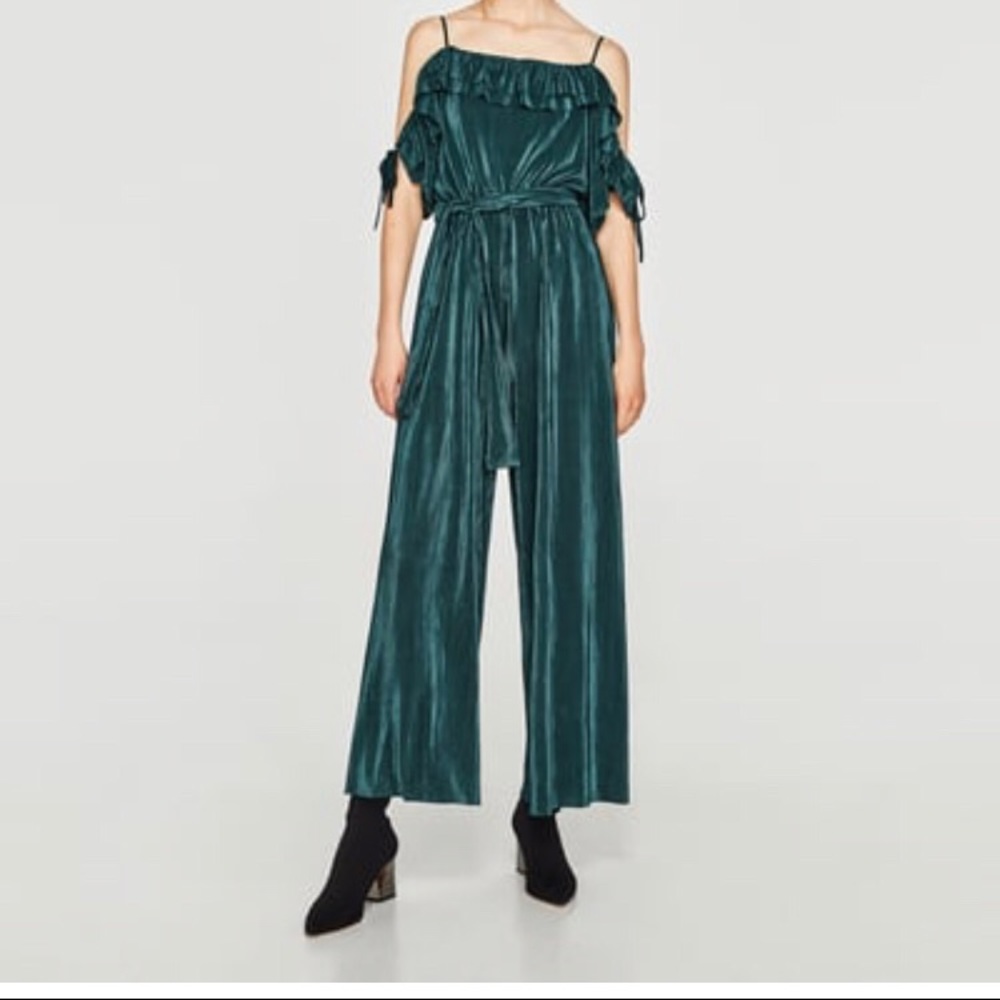 ZARA teal Jumpsuit with ruffle neckline